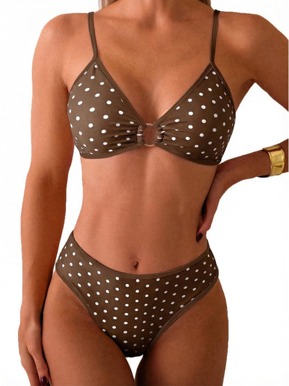 HOTTainehs Women's Two Piece Bikini Sets O Ring Front Top Ditsy Floral Triangle Swimsuits Cheeky Bathing Suit
