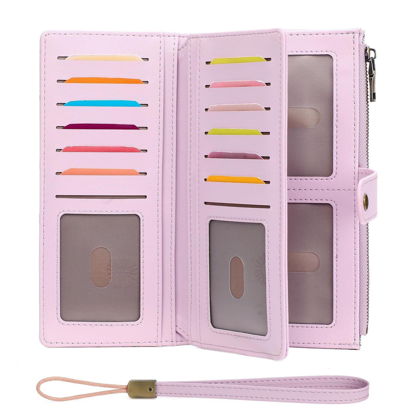 HOTGAEKEAO Womens Wallet RFID Blocking Large Capacity Vegan Leather Card Holder Wristlet Clutch with 32 Card Slots 4 ID Windows