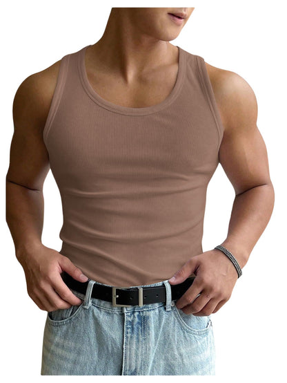 HOTCOZYEASE Men's Summer Sleeveless Tank Top Workout Gym Muscle Tank T Shirt | Workout Gym Casual Wear, Summer Basic Undershirt, Ribbed Knit Fabric, White Tank Top for Men