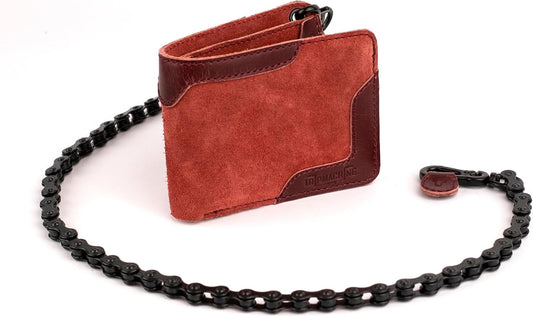 HOTTrip Machine Company Rodeo Motorcycle Genuine Leather Chain Wallet for Men (Cherry Red)