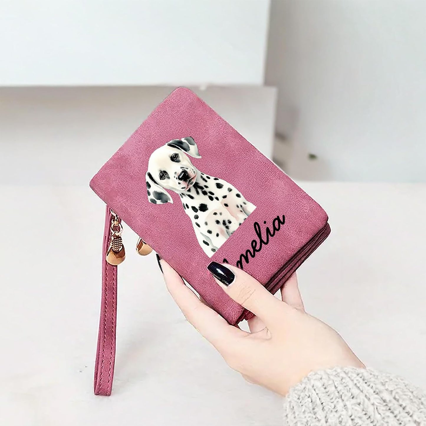 HOTBYFDIY Custom Women Wallet Wristlet Personalized Dog Cat Picture & Name Leather Wallet Coin Purse Card Holder for Women Birthday Christmas Mother's Day Gifts for Pet Lovers Owners Her
