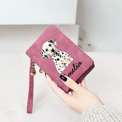HOTBYFDIY Custom Women Wallet Wristlet Personalized Dog Cat Picture & Name Leather Wallet Coin Purse Card Holder for Women Birthday Christmas Mother's Day Gifts for Pet Lovers Owners Her