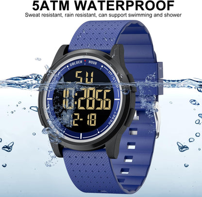HOTGOLDEN HOUR Ultra-Thin Minimalist Sports Waterproof Digital Watches Men with Wide-Angle Display Rubber Strap Wrist Watch for Men Women