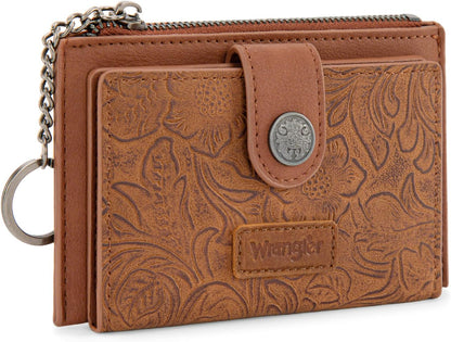 HOTMontana West X Wrangler Small Womens Wallet Slim Credit Card Holder Minimalist Brown Keychain Wallet Compact Western Card Organizers