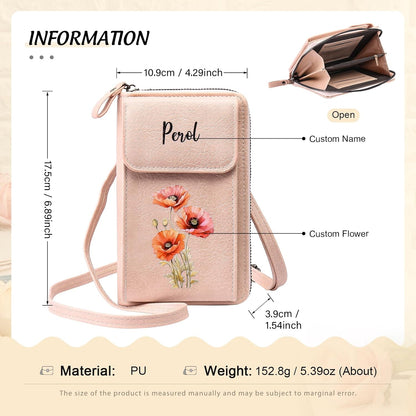 HOTCustom Leather Birthflower Money Clip Wallet Personalized Engraved Name Hold Phone Purse with Wrist Strap for Women Mom Sister Christmas Birthday Valentine's Day Gifts