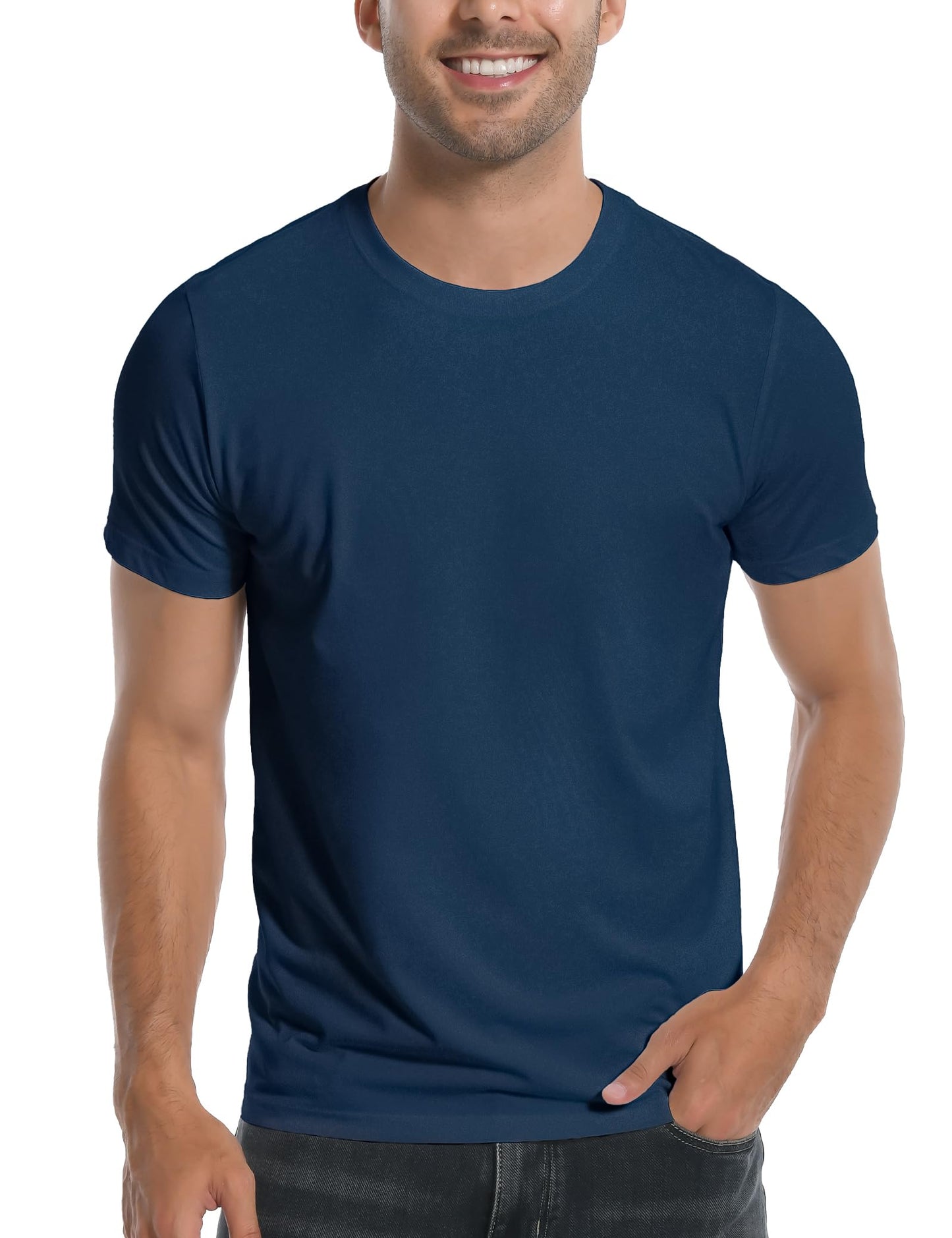 HOTPioneer Camp Mens Bamboo Shirts Ultra Soft Plain Tshirts for Men Cooling Crew Neck Casual Basic Tee Shirt Undershirt