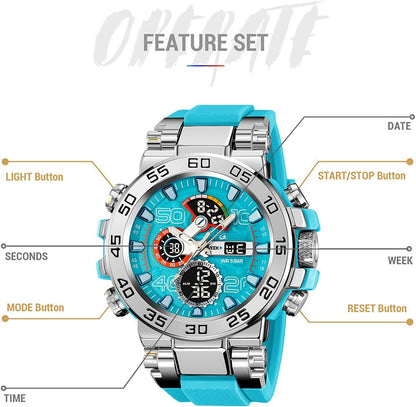 HOTfindtime Mens Watches Sports Outdoor Watch for Men Designer Large Face Military Men's Wristwatches with Date Week Alarm LED Waterproof Stopwatch