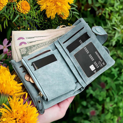 HOTcallie Personalized Tri-Fold Butterfly Birth Flower Leather Wallet with Coin Holder, Custom Christmas Birthday Gifts for Woman