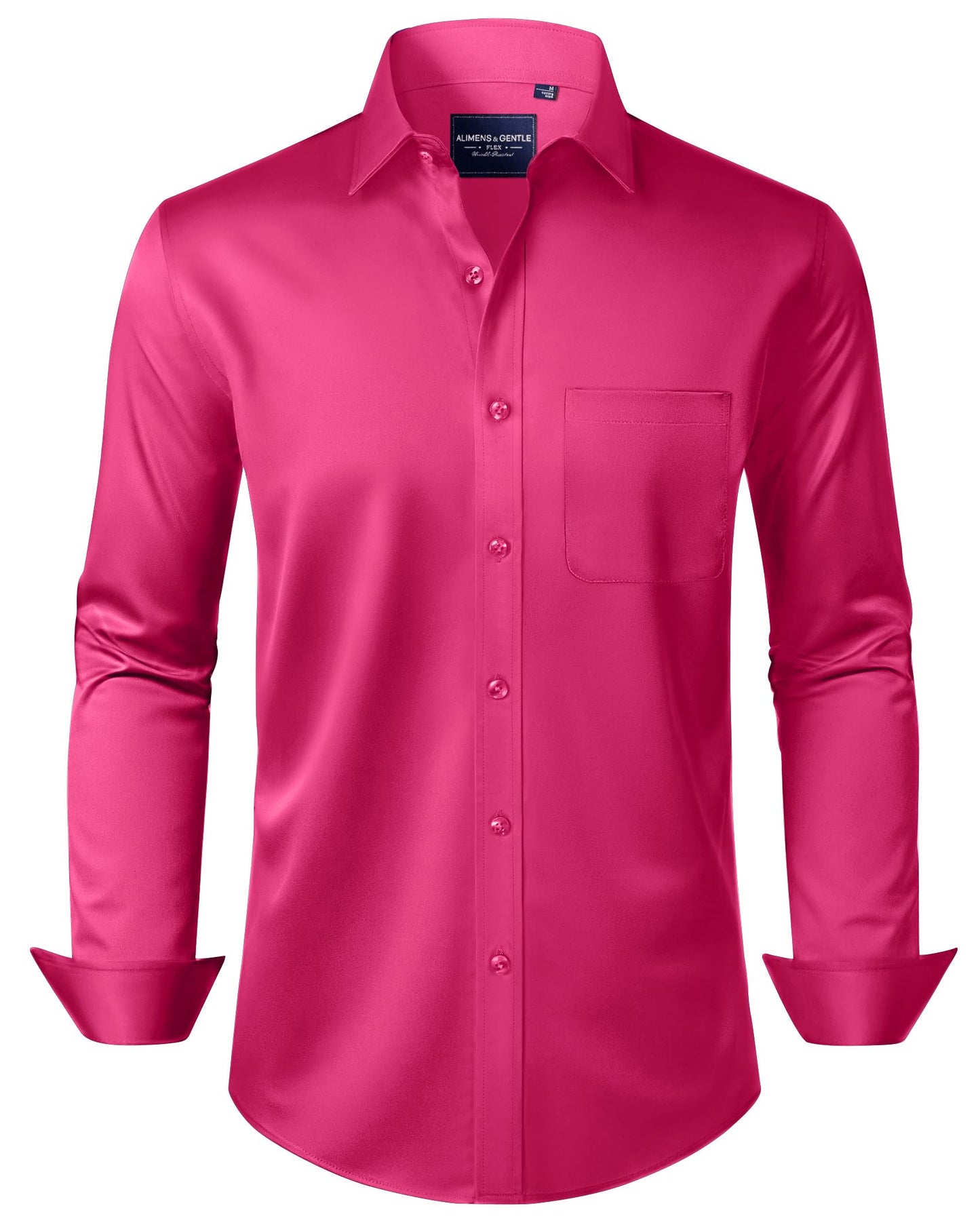 HOTAlimens & Gentle Men's Dress Shirts Long Sleeve Wrinkle-Free Stretch Shirts Solid Formal Button Down Shirt with Pocket