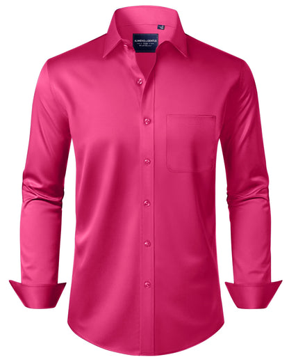 HOTAlimens & Gentle Men's Dress Shirts Long Sleeve Wrinkle-Free Stretch Shirts Solid Formal Button Down Shirt with Pocket