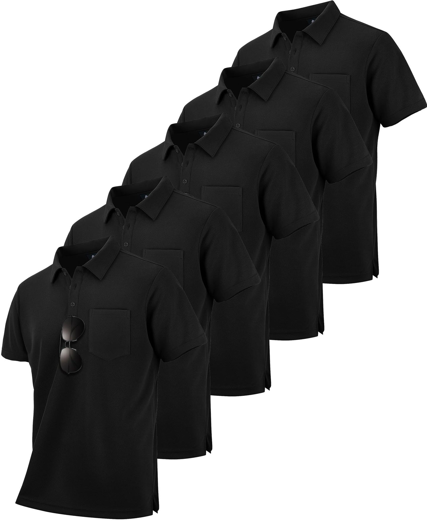 HOTZITY 5 Pack Polo Shirts for Men with Pocket Dry Quickly Short Sleeve Athletic Outdoor Work Collared Shirts