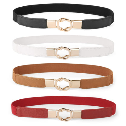 HOTWERFORU Women Skinny Belt for Dresses Retro Stretch Waist Belt with Gold Buckle Set of 4