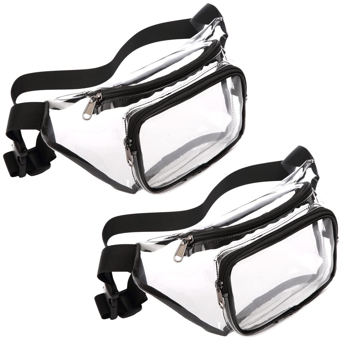 HOTVeckle Clear Fanny Pack Stadium Approved - Waist Belt Bag for Women, Black | Hands-Free Adjustable Strap, 2 Pockets Fit 7.5 in Phone, Water-Resistant for Sports Game Day Concerts Festival