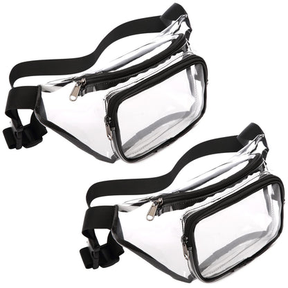 HOTVeckle Clear Fanny Pack Stadium Approved - Waist Belt Bag for Women, Black | Hands-Free Adjustable Strap, 2 Pockets Fit 7.5 in Phone, Water-Resistant for Sports Game Day Concerts Festival