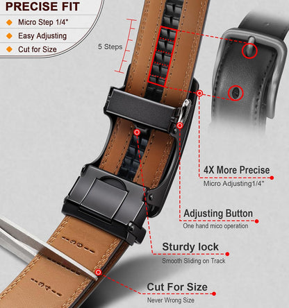 HOTKEMISANT Ratchet Belt For Men 2 Pack,Slide Leather Belt Adjustable For Gift Men Dress Casual Pants Jeans-Cut For Fit