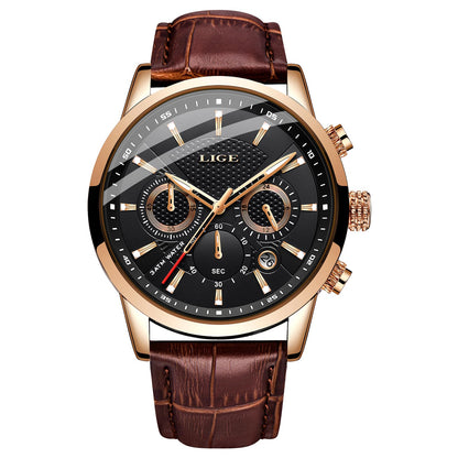 HOTLIGE Wrist Leather Watches for Men Analog Dress Chronograph Waterproof Vintage Work Casual Quartz with Date Display Chronograph Luminous 30M Water Resistant Business Classic Mens Watch