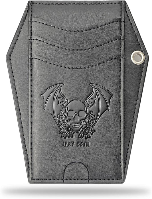 HOTLazy Skull Minimalist Coffin Wallet – Small Front Pocket Goth Wallet – Skull Wallet for Women and Men–Witchy Goth accessory