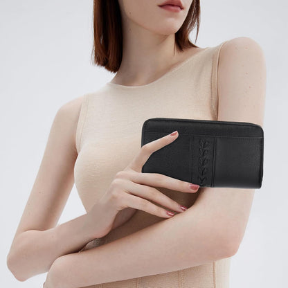 HOTFALAN MULE Wallet for Women RFID Blocking Leather Large Capacity Zip Around Ladies Card Holdr Phone Purse Wristlet