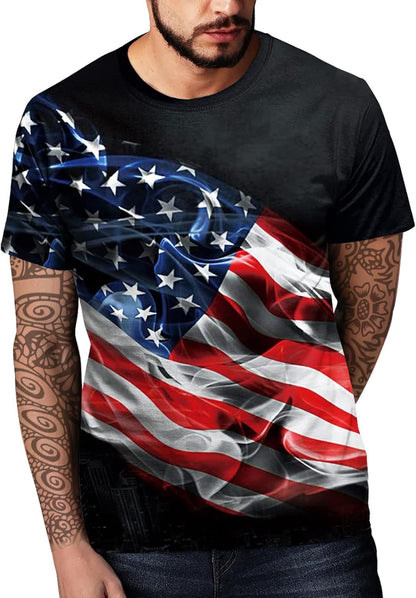 HOTEciodci Men's American USA Flag Patriotic T-Shirts 4th of July Shirts US Eagle Flag Soft Summer Short Sleeve Shirt for Men
