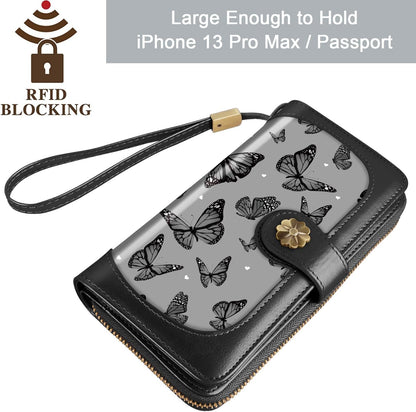 HOTCoco Rossi Black Butterfly Wallet for Women Large Capacity Card Holder Wristlet