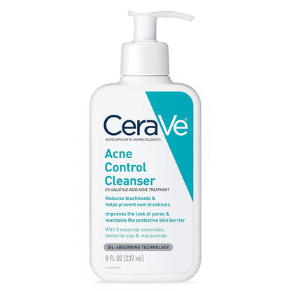 HOTCeraVe Acne Treatment Face Wash, Salicylic Acid Cleanser with Purifying Clay, Niacinamide, and Ceramides, Pore Control and Blackhead Remover, 8 Ounce
