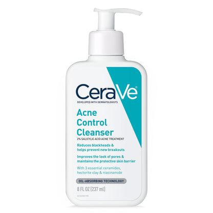 HOTCeraVe Acne Treatment Face Wash, Salicylic Acid Cleanser with Purifying Clay, Niacinamide, and Ceramides, Pore Control and Blackhead Remover, 8 Ounce