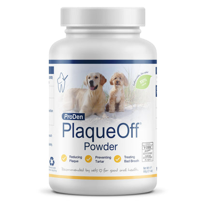 HOTProDen PlaqueOff Powder for Dogs - Dog Tartar and Plaque Remover - 60g | VOHC Accepted Dental Powder for Pet Oral Care - Supports Fresher Breath and Dental Hygiene - 100% Natural Kelp Formula