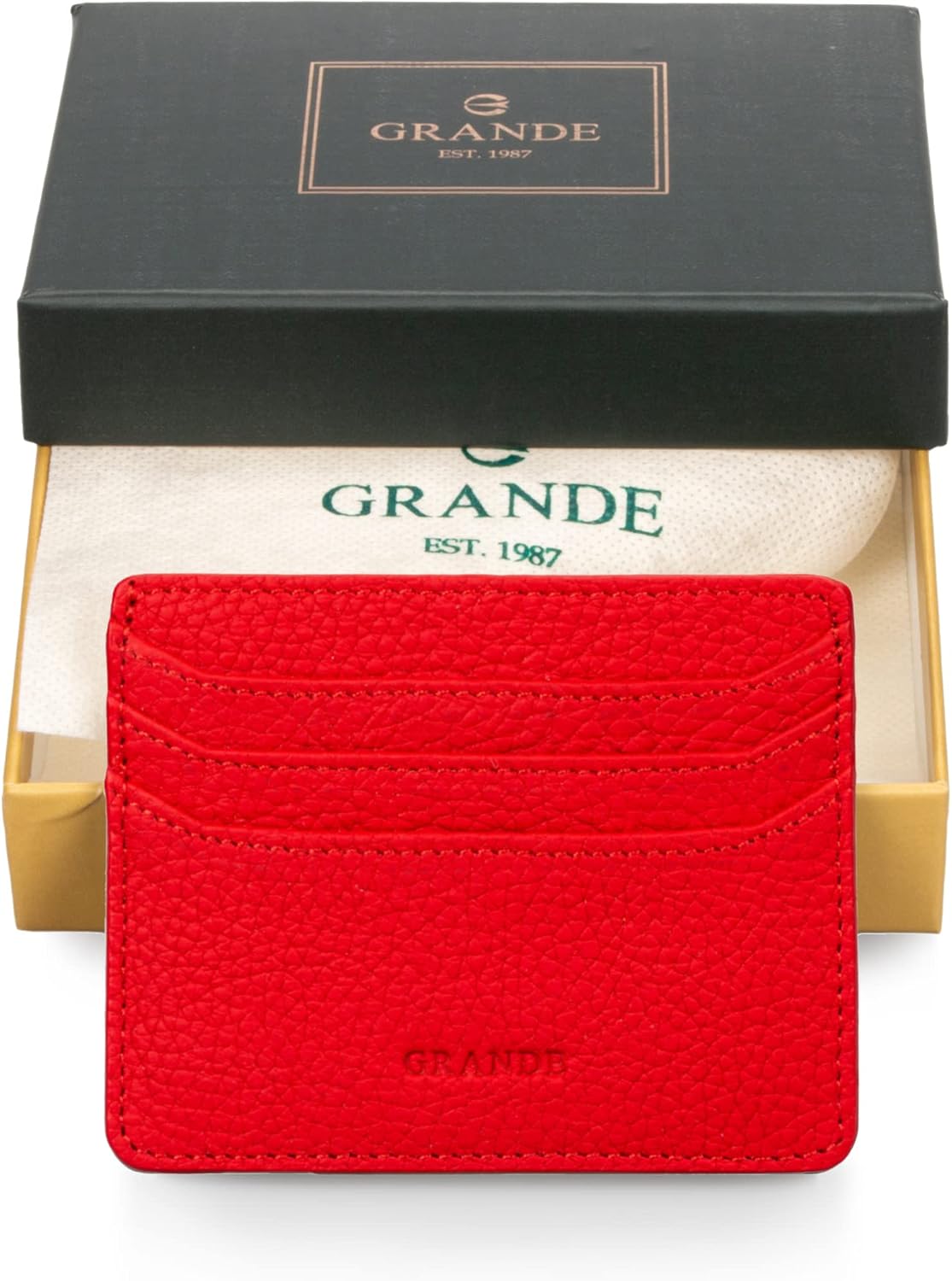 HOTgrande 3633 Genuine Leather Card Holder For Women and Men Super Slim Minimalist Small Snap Wallet (Red)
