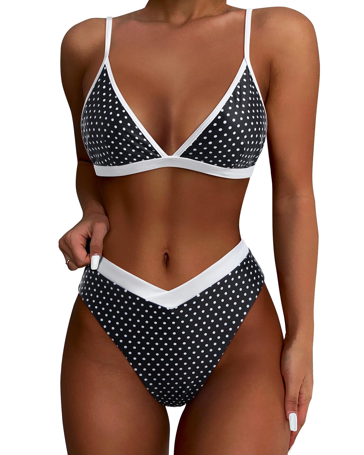HOTSUUKSESS Women Triangle High Cut Bikini Sets Sexy High Waisted 2 Piece Swimsuit