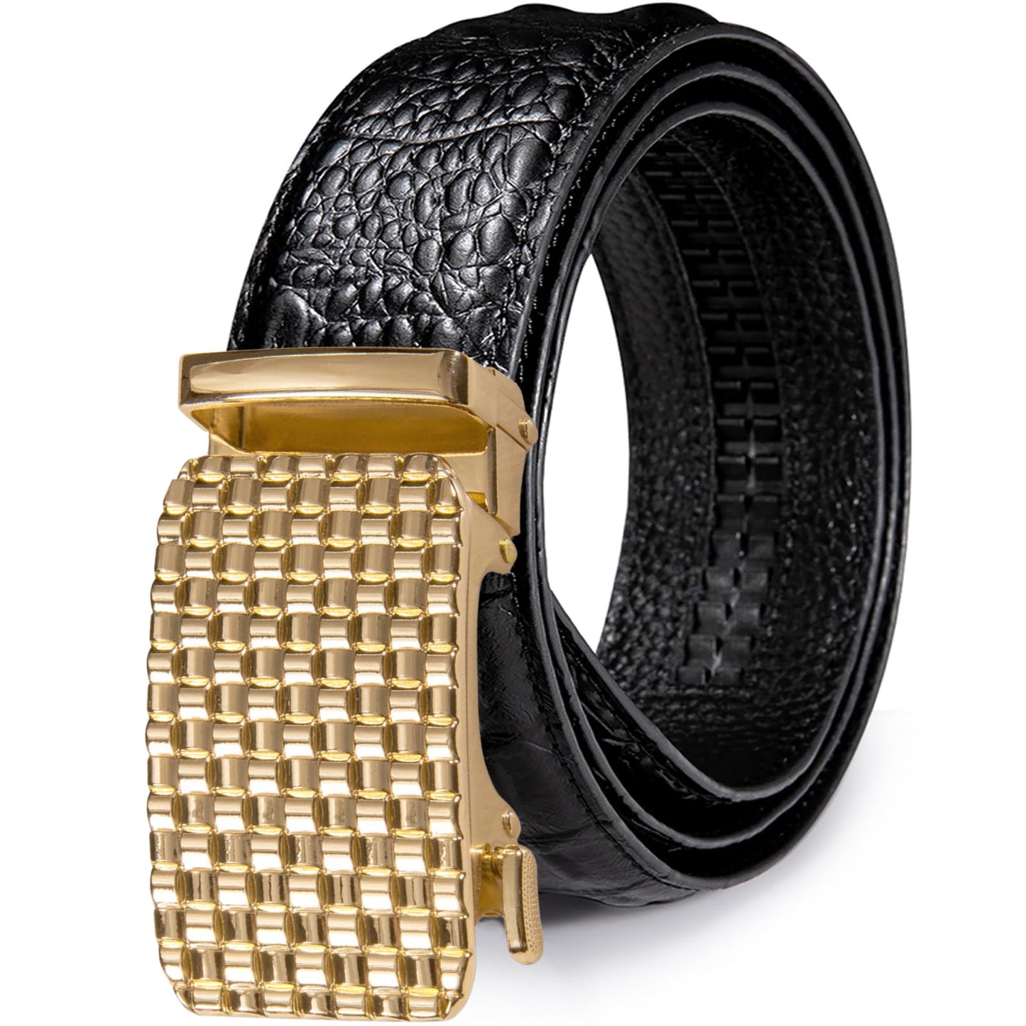 HOTDubulle Designer Mens Belts, Sliding Automatic Buckle Ratchet Dress Belt TOP Genuine Leather Strap Gifts