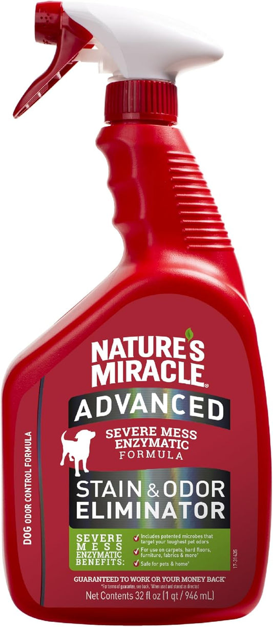 HOTNature’s Miracle Advanced Stain and Odor Eliminator Dog Spray, Fresh Scent, Severe Mess Enzymatic Formula For Tough Pet Messes, 32 oz