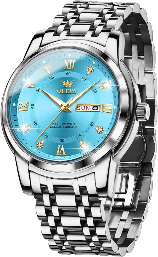 HOTOLEVS Men Watch Blue Gold Analog Quartz Stainless Steel Waterproof Luminous Date Luxury Casual Watch
