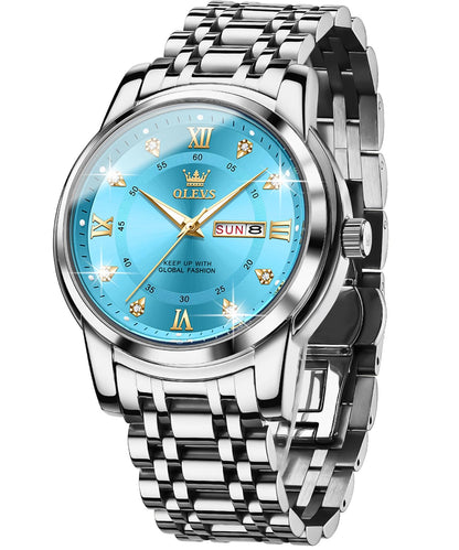 HOTOLEVS Men Watch Blue Gold Analog Quartz Stainless Steel Waterproof Luminous Date Luxury Casual Watch