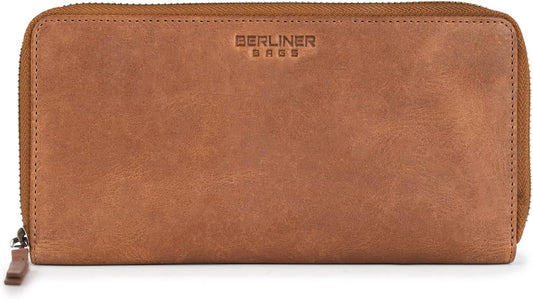 HOTBERLINER BAGS Genuine Leather Zip Wallet Women Margo, Gift Box – Brown | Soft Leather Zip Around Wallet, Fit up to Phone 6.9", 12 Card Slots, 1 ID Window, 1 Coin Pocket, RFID Blocking