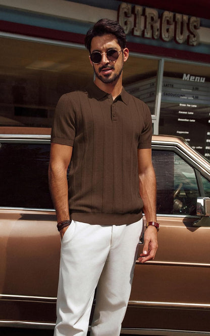 HOTPJ PAUL JONES Mens Polo Shirts Short Sleeve Textured Knit Polo Shirt Ribbed Casual Golf Shirts