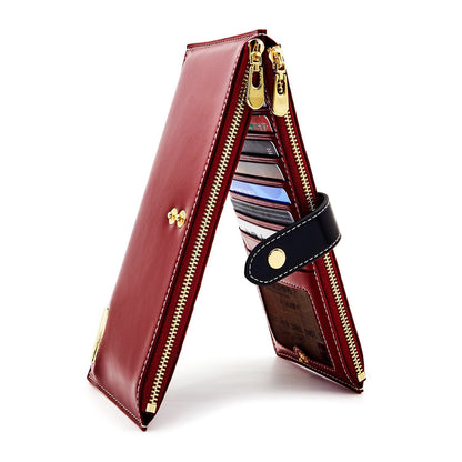 HOTANDOILT Women's Genuine Leather Wallet RFID Blocking Credit Card Holder Zipper Purse Cell Phone Handbag