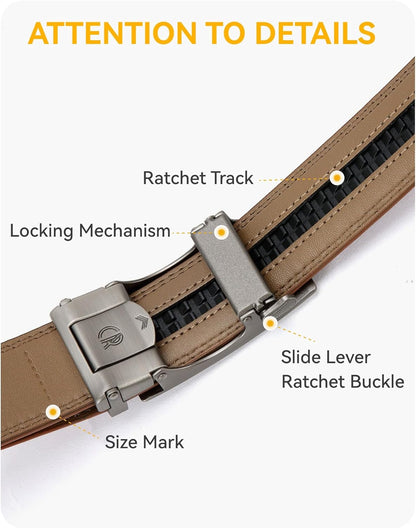 HOTCHAOREN Mens Dress Belt Leather 2 Pack - Mens Ratchet Belt for Dress Shirt and Pants Every Occasion (32mm)