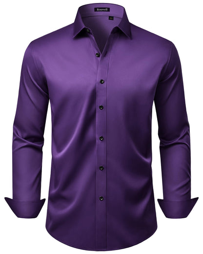 HOTMens Wrinkle Free Dress Shirts Regular Fit Business Button Down Shirt Formal Long Sleeve Wedding Stretch Shirts