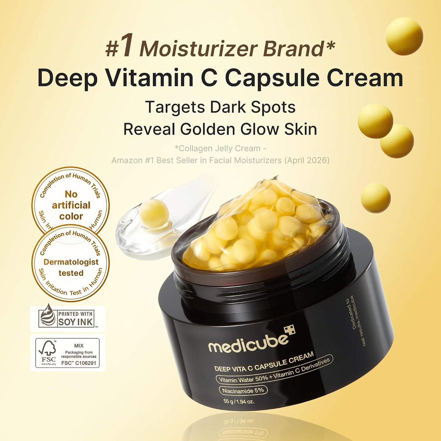 HOTmedicube Capsule Cream with Deep Vitamin C | Liposome Vitamin C Golden Capsule for Radiance & Firm-Looking Skin | Hydrating Glow Gel Texture | Korean Skincare, 1.94 oz