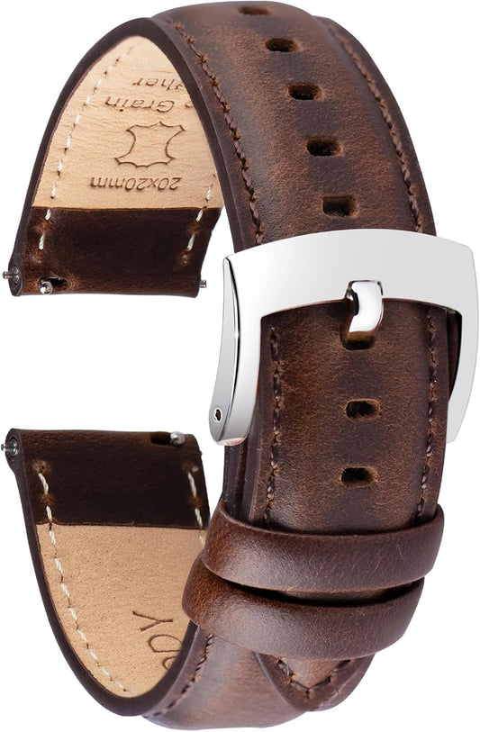 HOTOTTOODY Leather Watch Bands Quick Release, Elegant Top Grain Leather Watch Straps for Men & Women, Choice of Color & Width - 18mm, 19mm, 20mm, 21mm or 22mm Wristbands Bracelet for Watch & Smartwatch