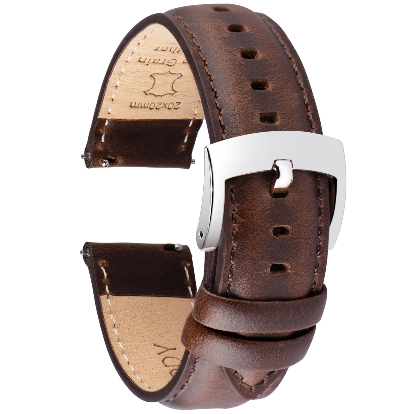 HOTOTTOODY Leather Watch Bands Quick Release, Elegant Top Grain Leather Watch Straps for Men & Women, Choice of Color & Width - 18mm, 19mm, 20mm, 21mm or 22mm Wristbands Bracelet for Watch & Smartwatch