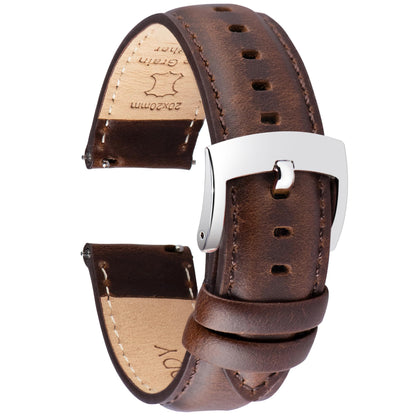 HOTOTTOODY Leather Watch Bands Quick Release, Elegant Top Grain Leather Watch Straps for Men & Women, Choice of Color & Width - 18mm, 19mm, 20mm, 21mm or 22mm Wristbands Bracelet for Watch & Smartwatch