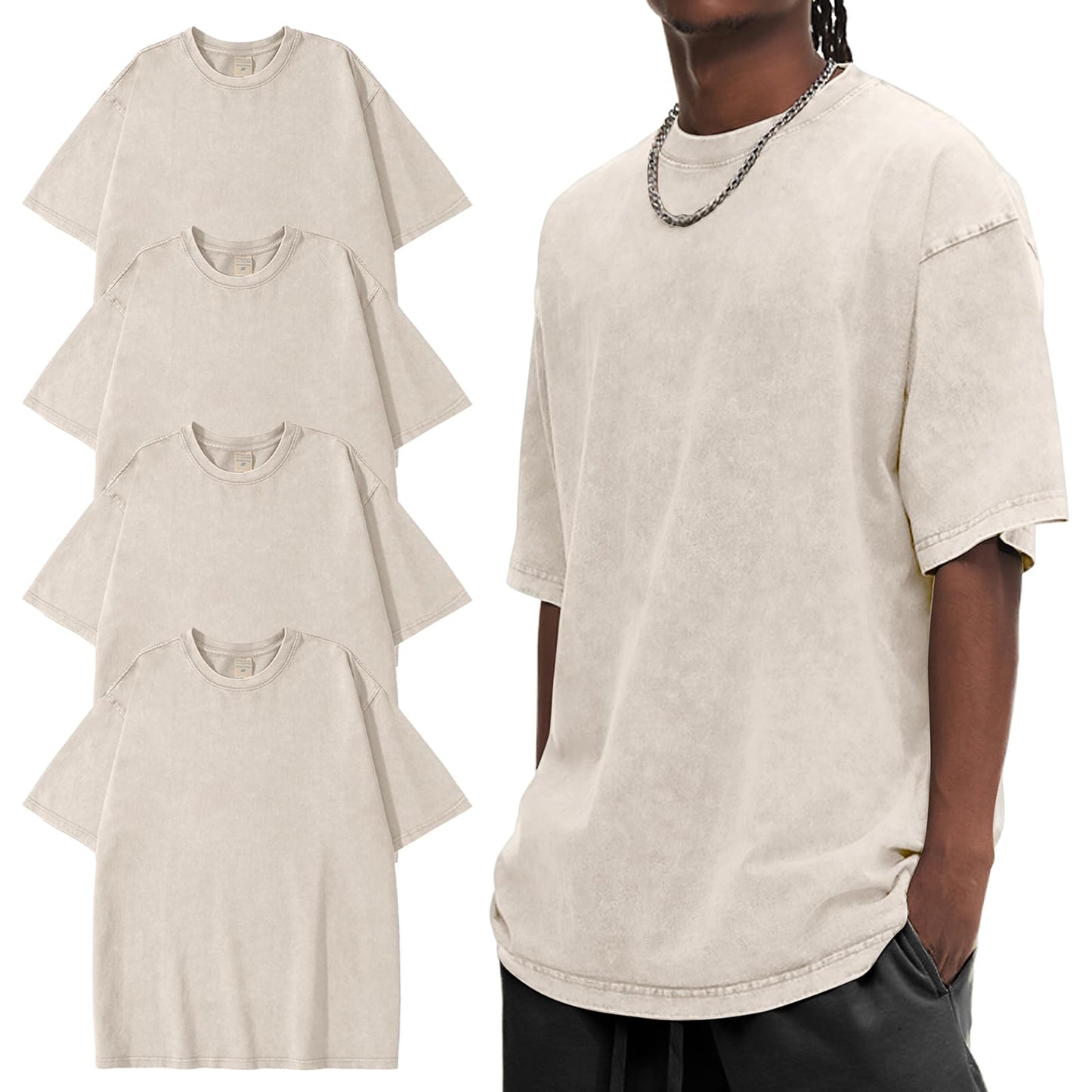 HOTEiscntd Mens Oversized T-Shirts Heavyweight Cotton Vintage Unisex Baggy Tee