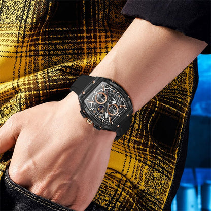 HOTOLEVS Men Watches Business Dress Chronograph Big Square Quartz Analog Male Watch Silicone Strap Waterproof Date Gift Mens Wrsit Watch Silver