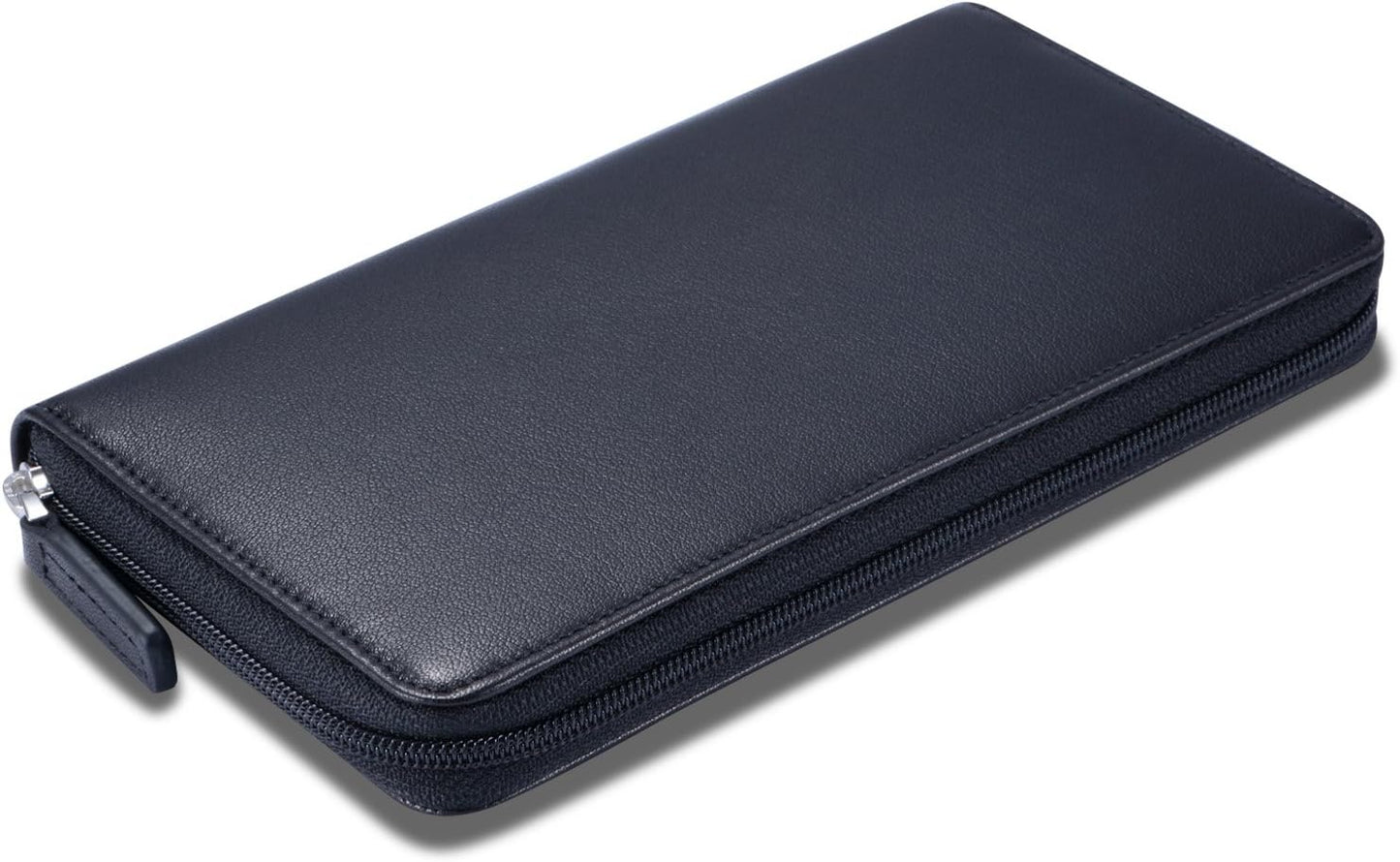 HOTHISCOW Leather Checkbook Cover, Zippered Wallet with Card Slots, Black | Full grain cowhide, 5cc & ID window, personal check book & register pockets, removable duplicate divider, women secure zipper