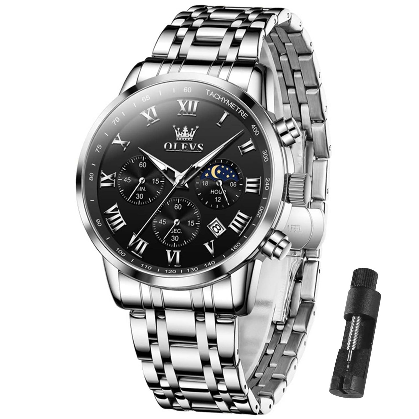 HOTOLEVS Men Multifunction Watch, Multi Dial Waterproof Luminous Chronograph Men's Watch with Date Gift for Men,Stainless Steel Watches for Men,Classic Men Wrist Watch