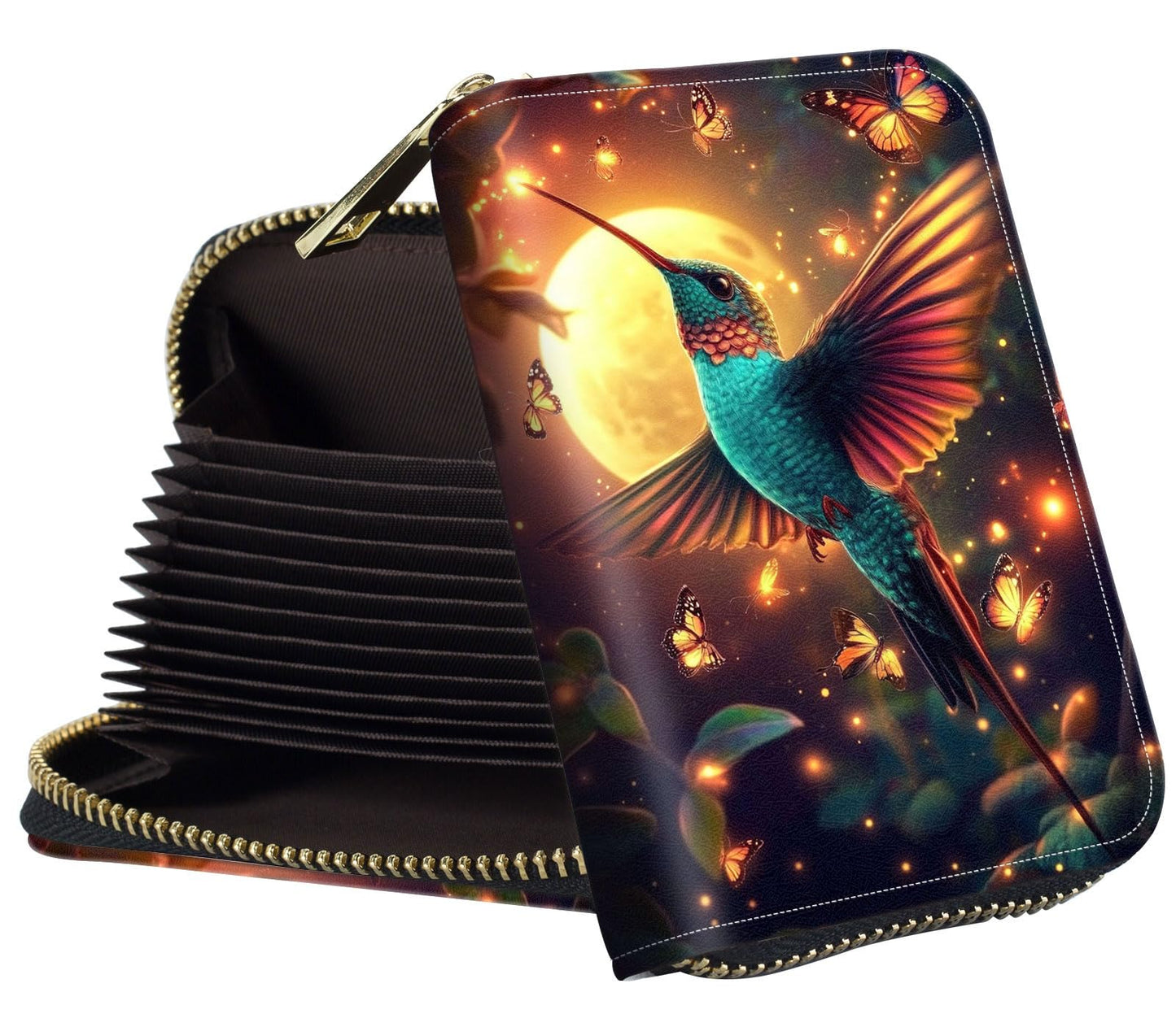 HOTWomens Card Wallet with Zipper, RFID Blocking Small Credit Card Holder Case, PU Leather Accordion Card Wallet for Women, Compact Travel ID & Cash Organizer, Camouflage With Oak