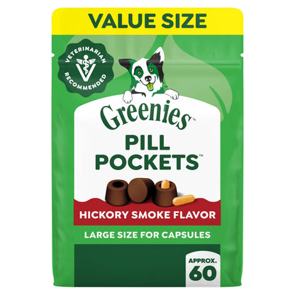 HOTGreenies Pill Pockets Large Size Dog Treats, Peanut Butter, 15.8 oz | Vet-recommended, capsule size, low calorie, odor masking, stress- and mess-free medication experience