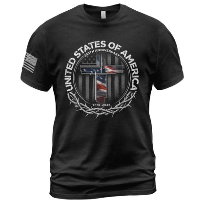 HOT250 Anniversary USA Shirt, Christian Shirts for Men | Celebrate your faith and American pride with our unique collection of cross-themed apparel and 250th anniversary shirts