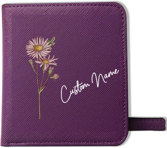 HOTCALLIE Womens Wallet Personalized - Custom Birth Flower and Name on Leather Bifold Pocket Wallet - Mother's Day Gift for Women, Wife, Grandma